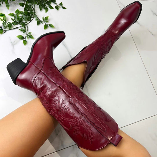 Monique Burgundy Cowboy Boots