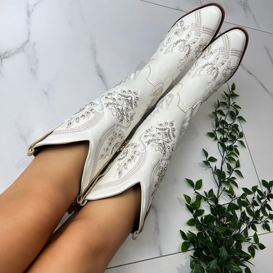 Antoinette White Long Cowboy Boots