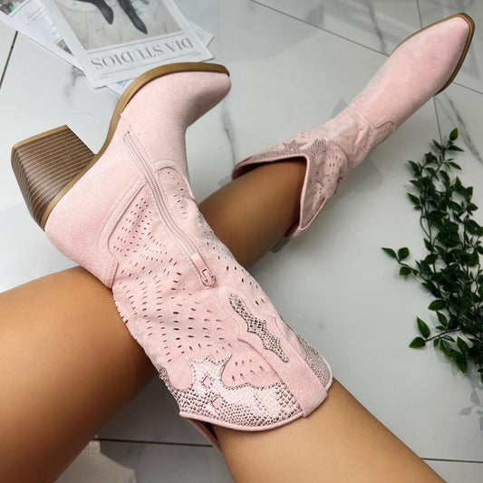 Candice Pink Suede Cowboy Boots