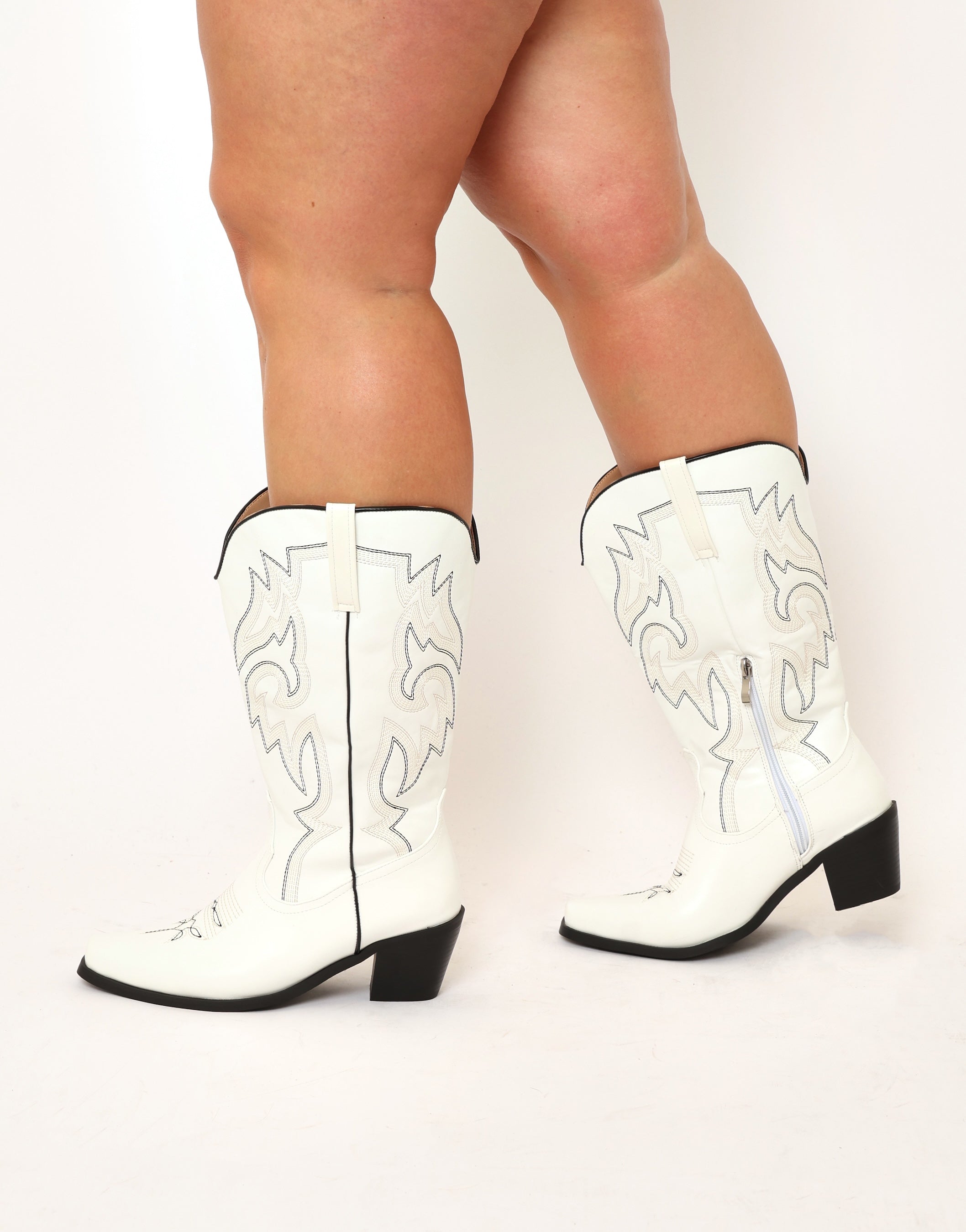 Camilla Cream Cowboy Boots Wide fit