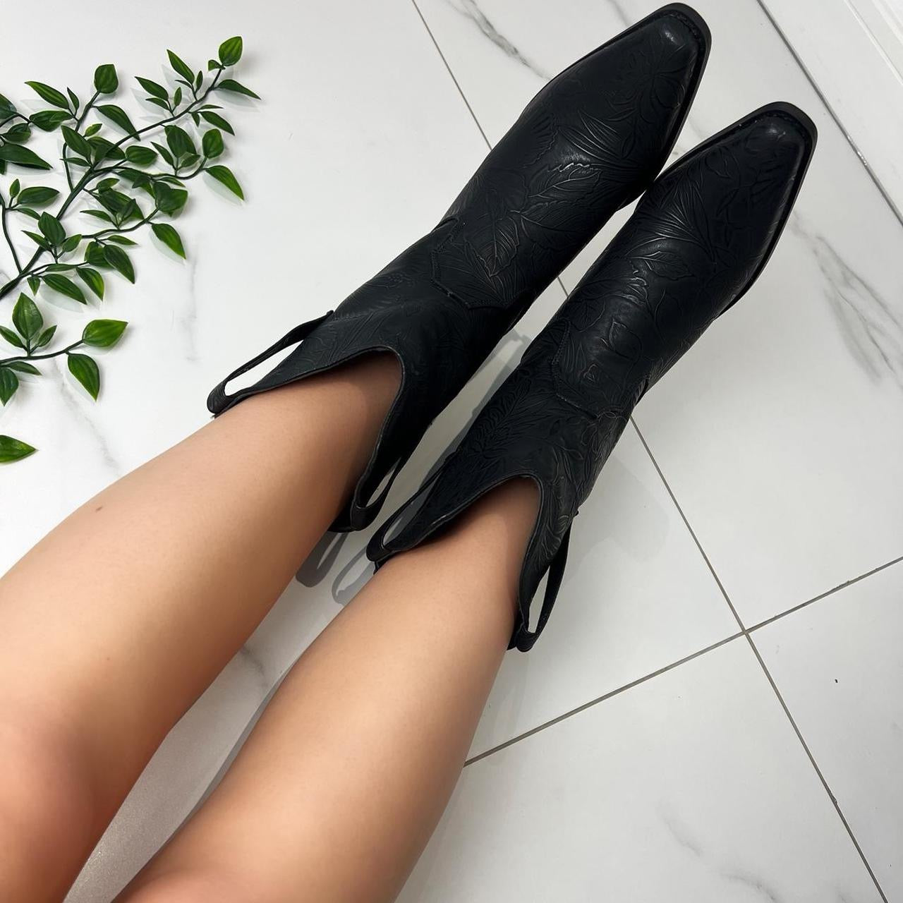Melina Black Ankle Cowboy Boots