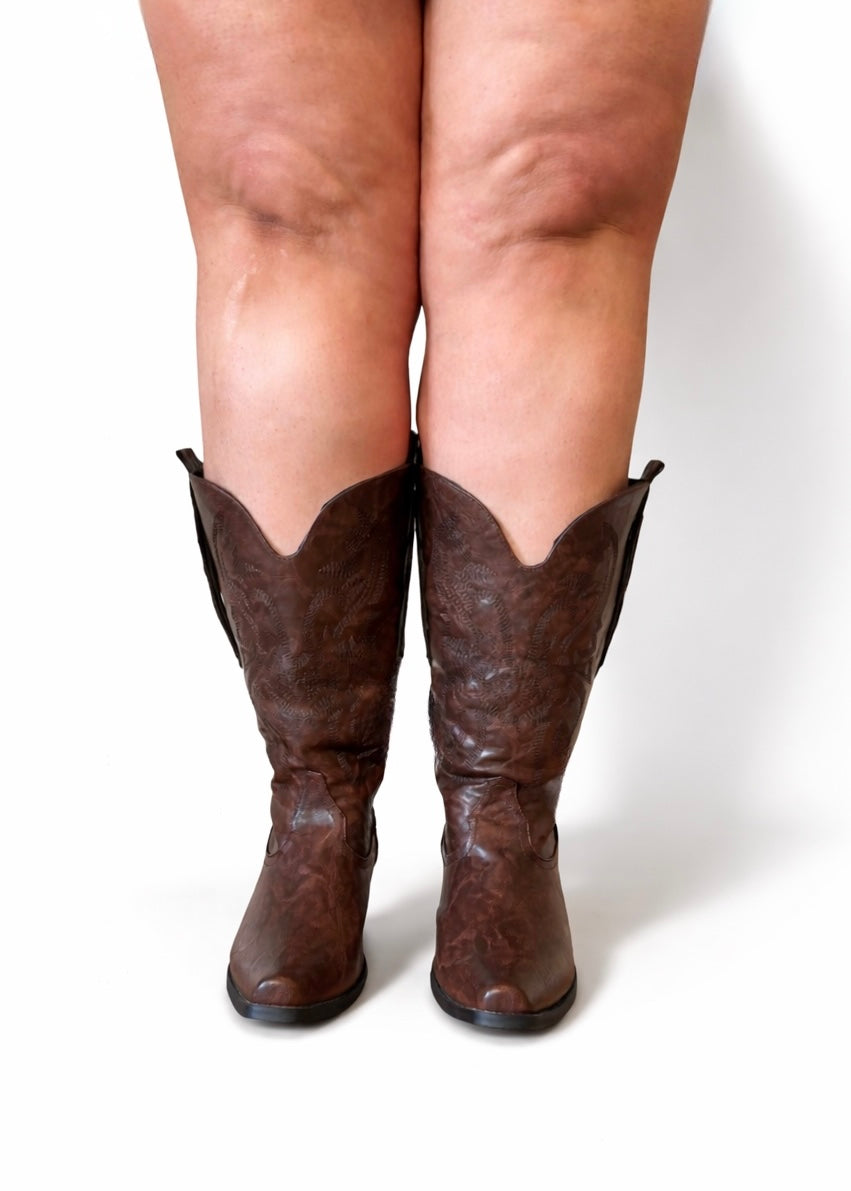 Demi Wide Calf Plus Size Brown Cowboy Boots – DIA Studios
