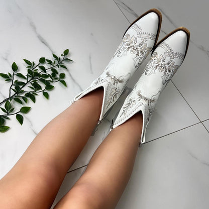 Antoinette White Ankle Cowboy Boots
