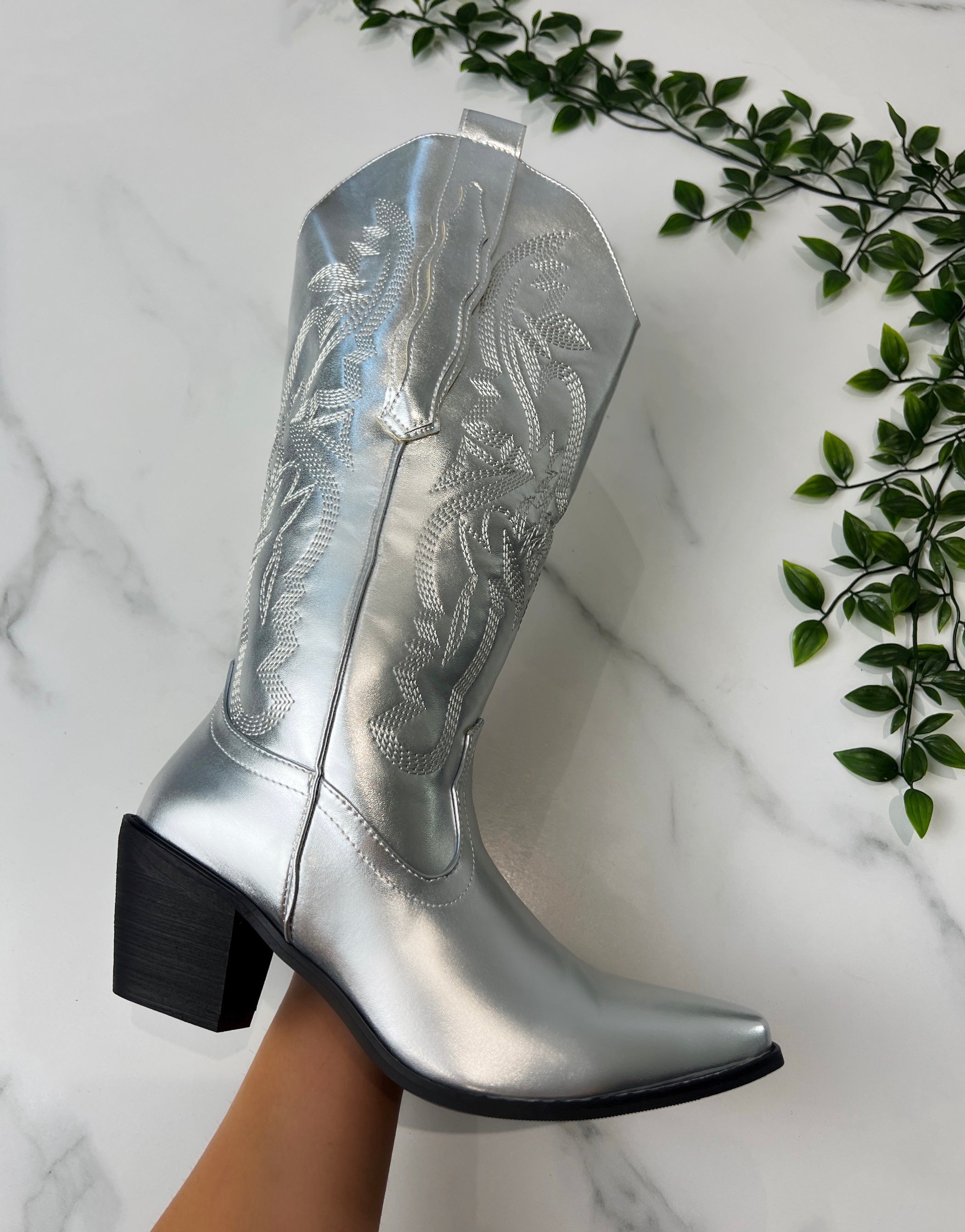 Silver western boots on sale