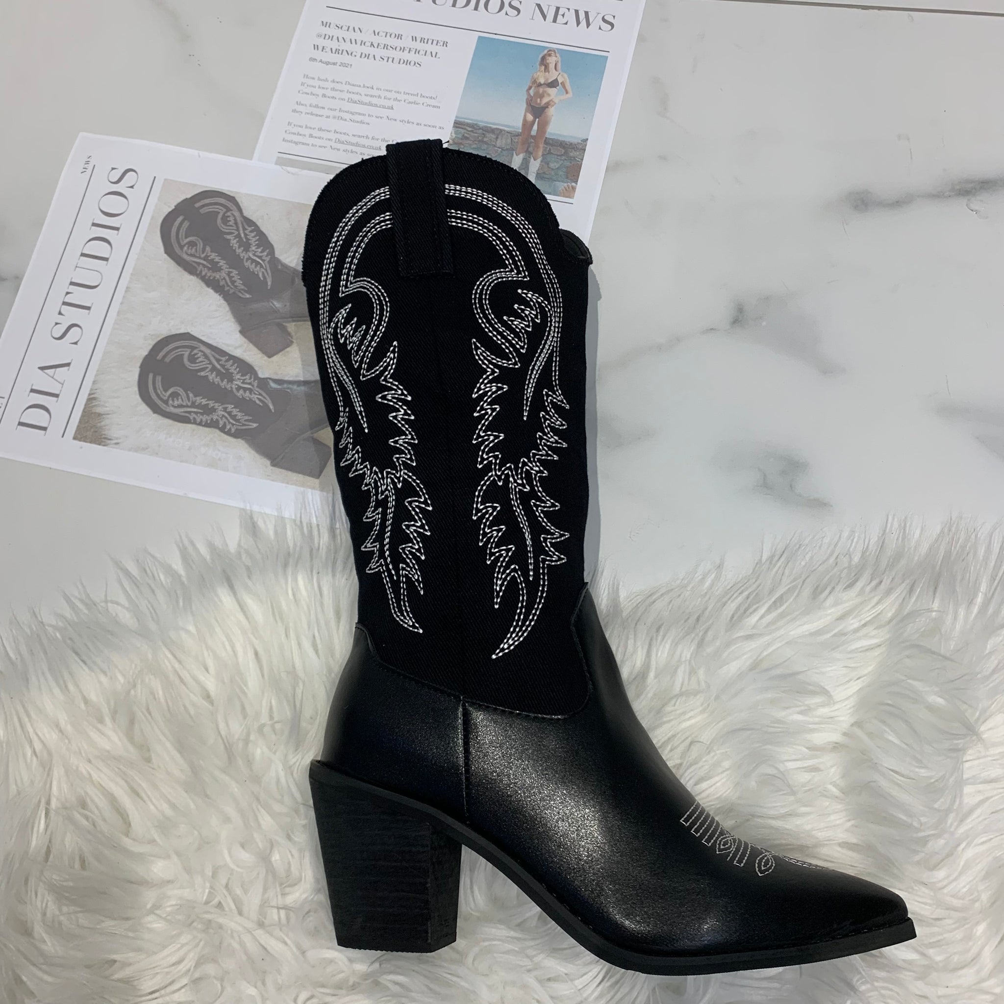 Adriana Black Cowboy Boots – DIA Studios