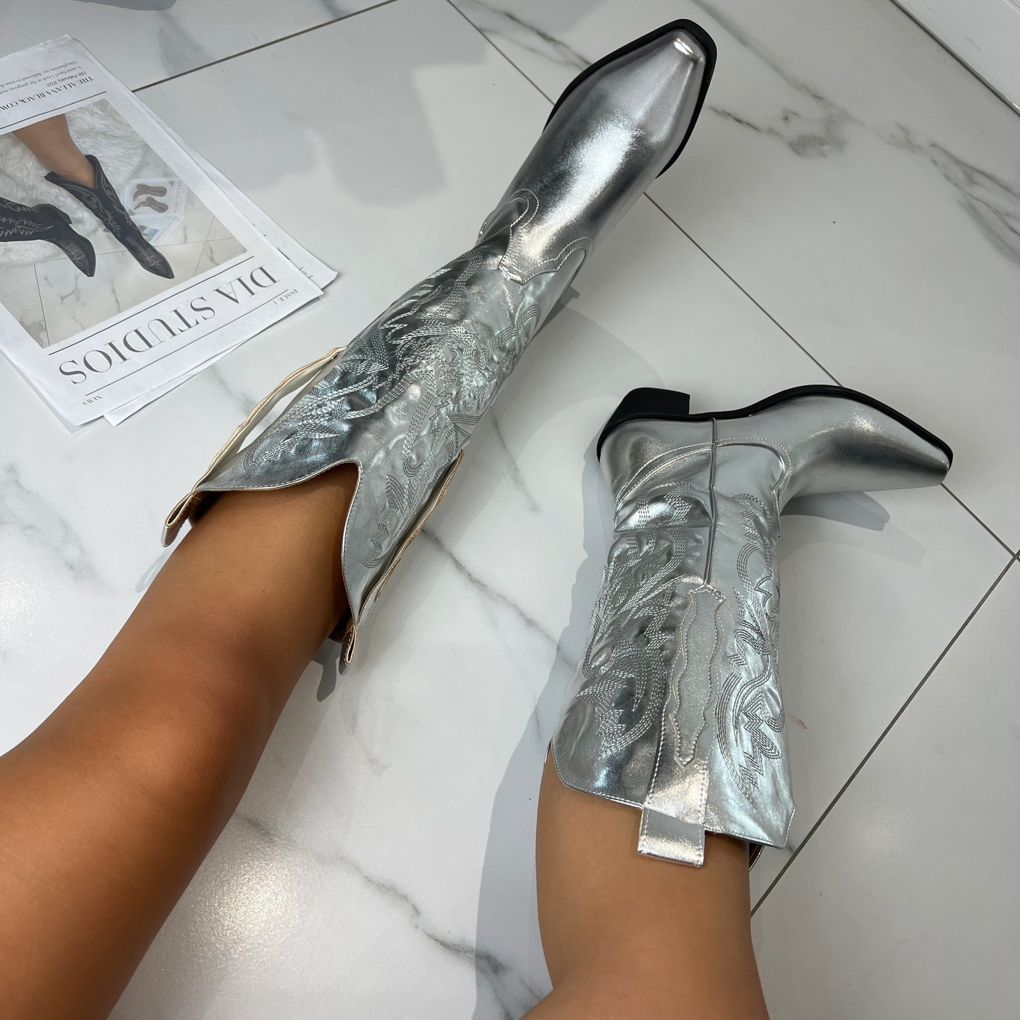 Sasha Silver Cowboy Boots – DIA Studios