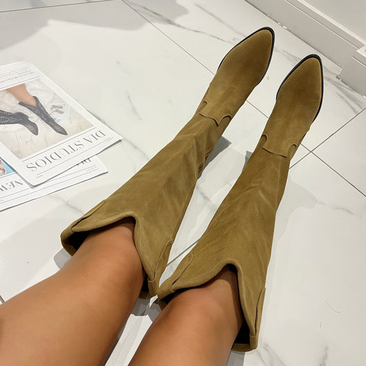 Christina Tan Cowboy Boots - Real Suede
