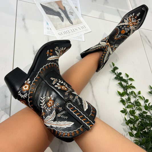 Helena Black Ankle Cowboy Boots
