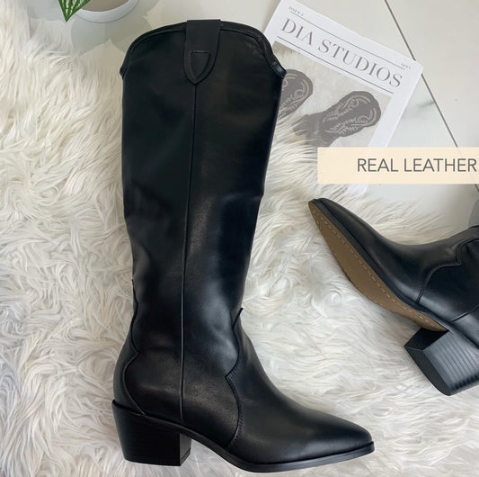 Christina Black Cowboy Boots - Real leather